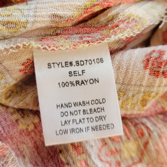 Tassels Lace Dress Cream Orange Paisley Boho Long Sleeve Crochet Peasant Neck S - Picture 10 of 10